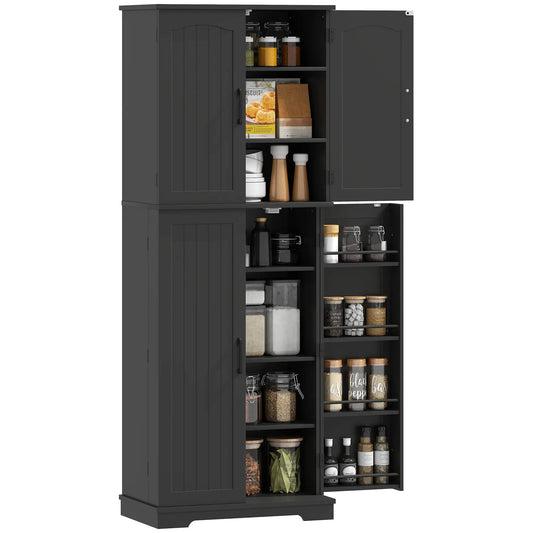 Tall Pantry Cabinet, 64 Inch, Adjustable Shelves, Spice Racks, Black Kitchen Pantry Cabinets Black at Gallery Canada