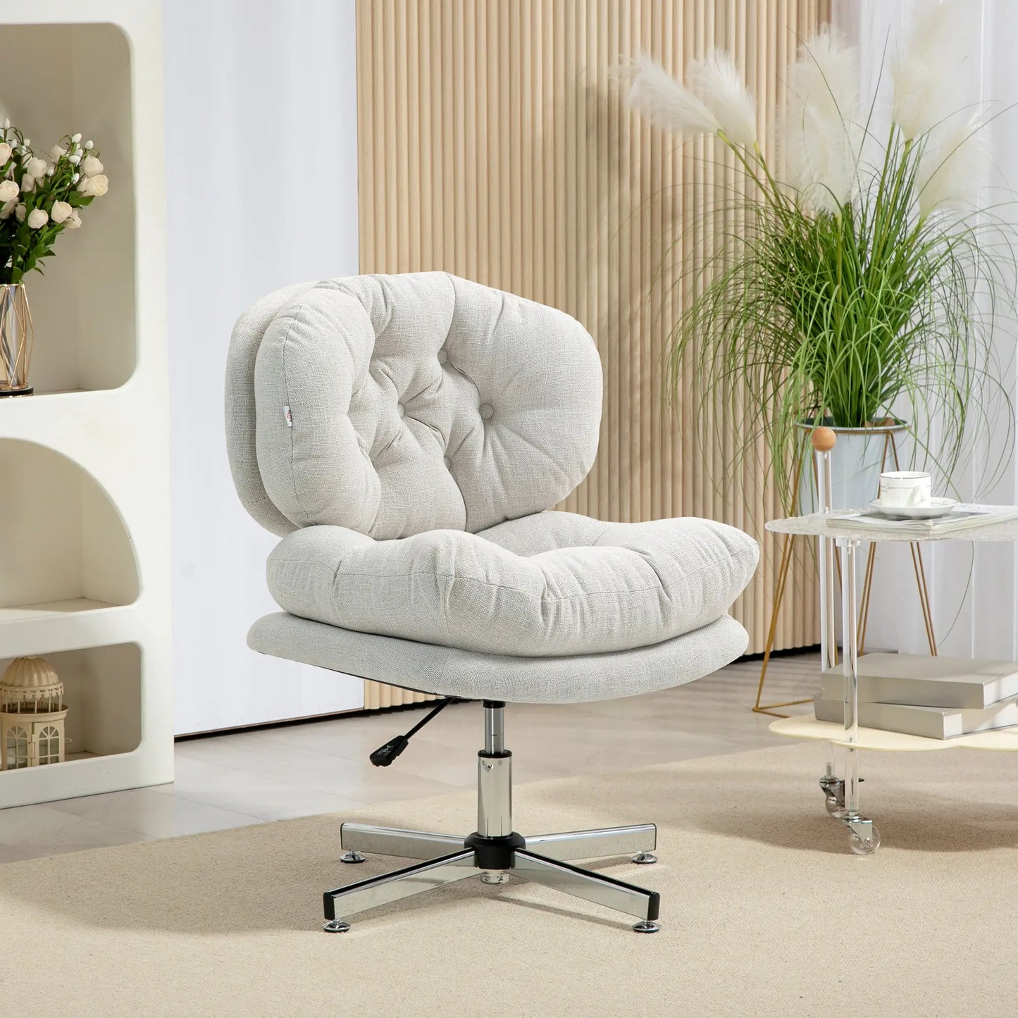 Computer Desk Chair, Armless Office Chair with Wide Padded Seat and Adjustable Height, Cream White Task Chairs at Gallery Canada