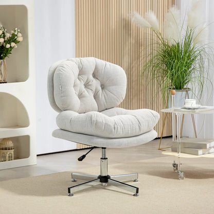 Computer Desk Chair, Armless Office Chair with Wide Padded Seat and Adjustable Height, Cream White Task Chairs at Gallery Canada