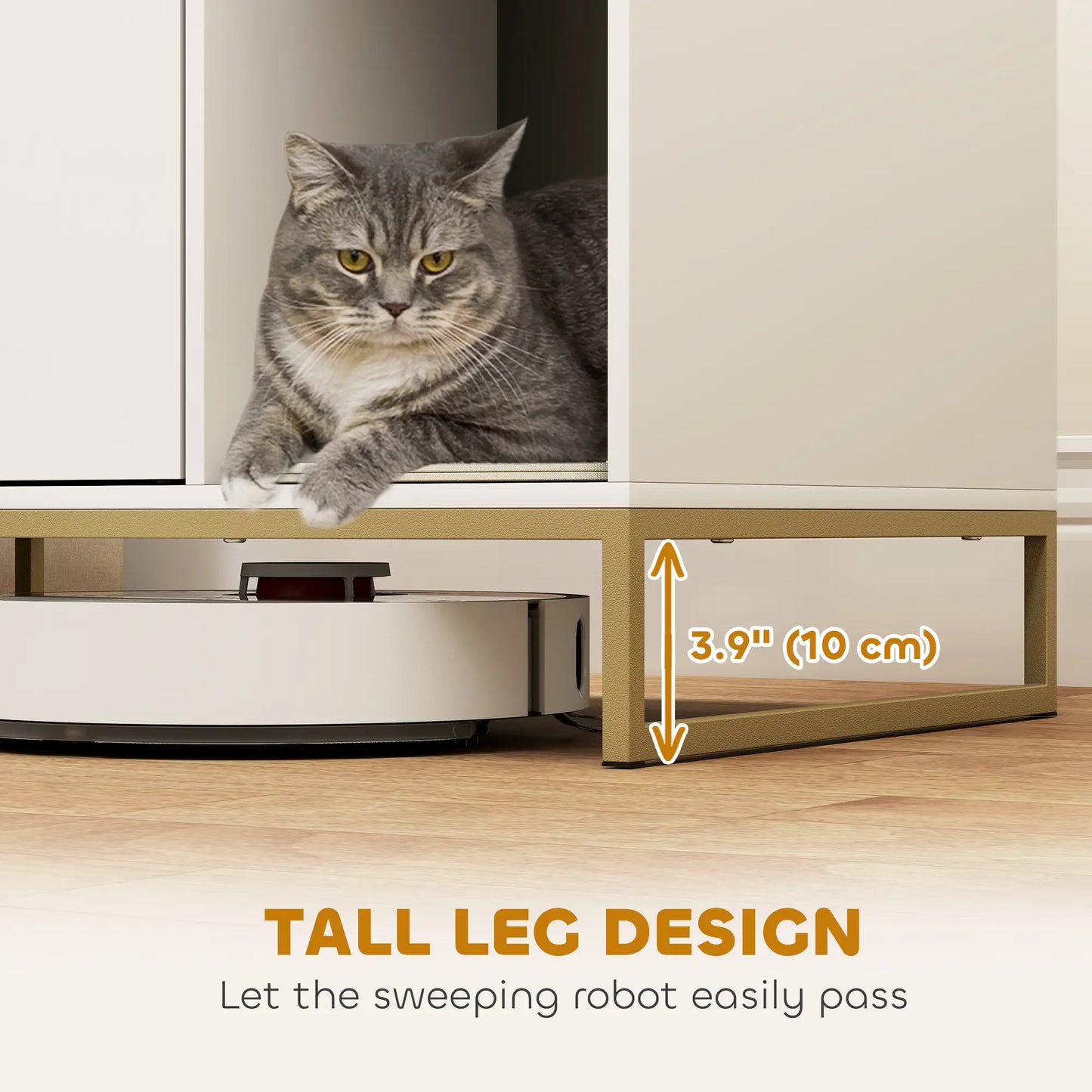 Cat Litter Box Enclosure, Tall Legs, Litter Mat, 31.5" x 20" x 22", White Cat Litter Box Enclosures at Gallery Canada