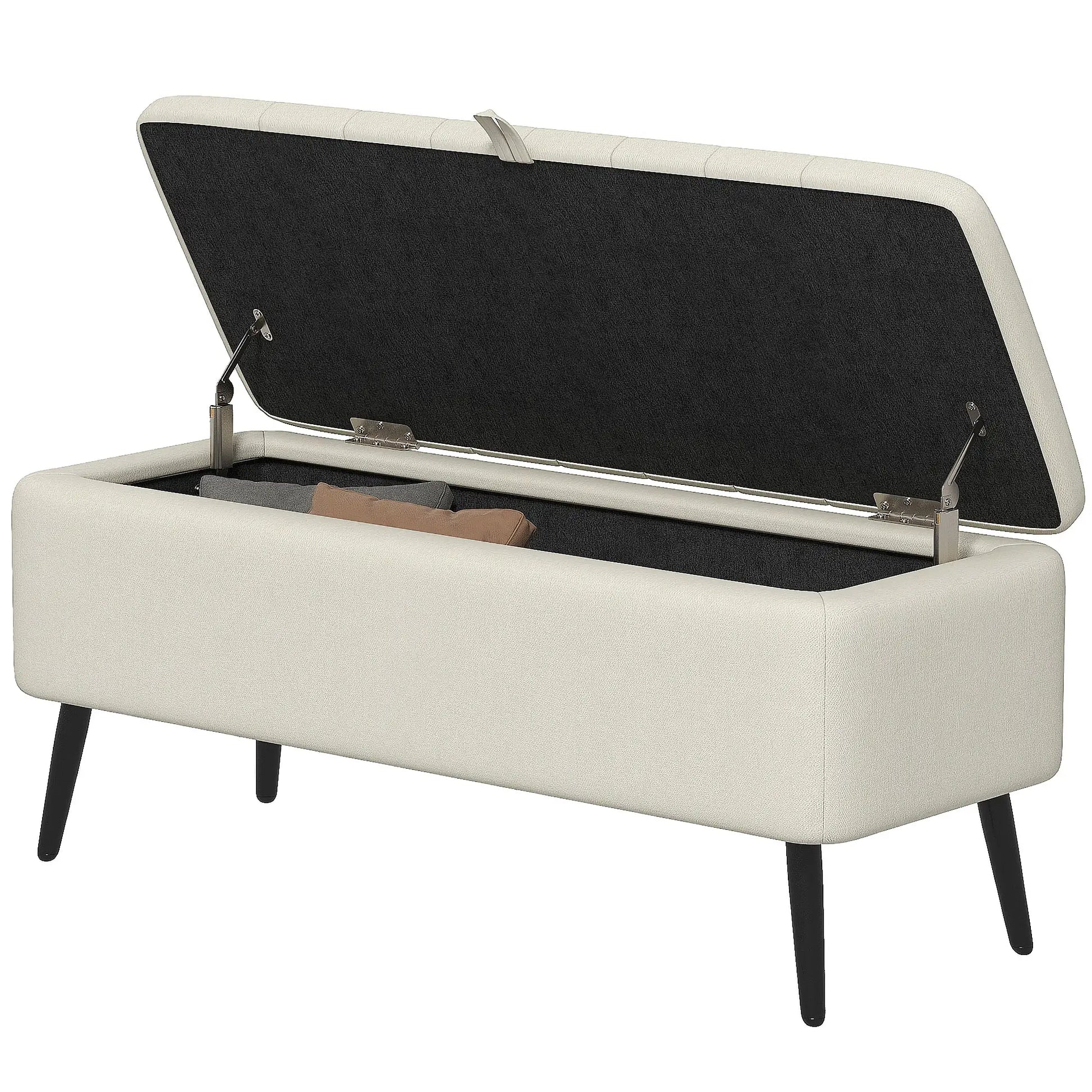 40" Ottoman with Storage, Linen Upholstered, Cream White Storage Ottomans & Benches Cream at Gallery Canada