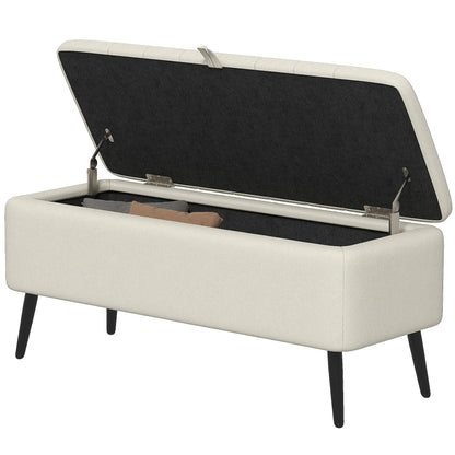 40" Ottoman with Storage, Linen Upholstered, Cream White Storage Ottomans & Benches Cream at Gallery Canada