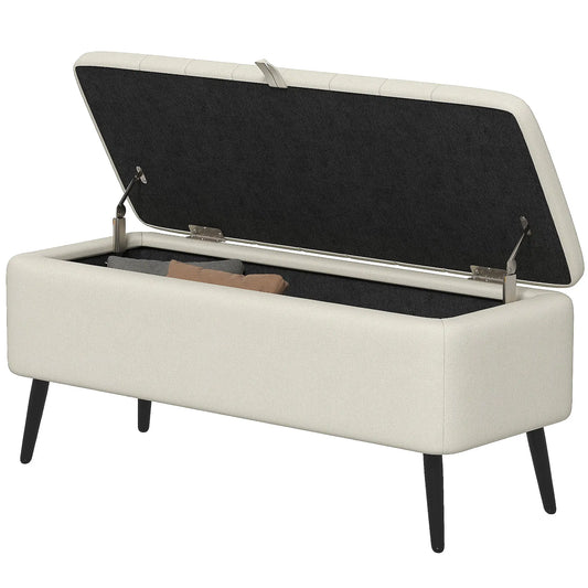 40" Ottoman with Storage, Linen Upholstered, Cream White Storage Ottomans & Benches Cream at Gallery Canada