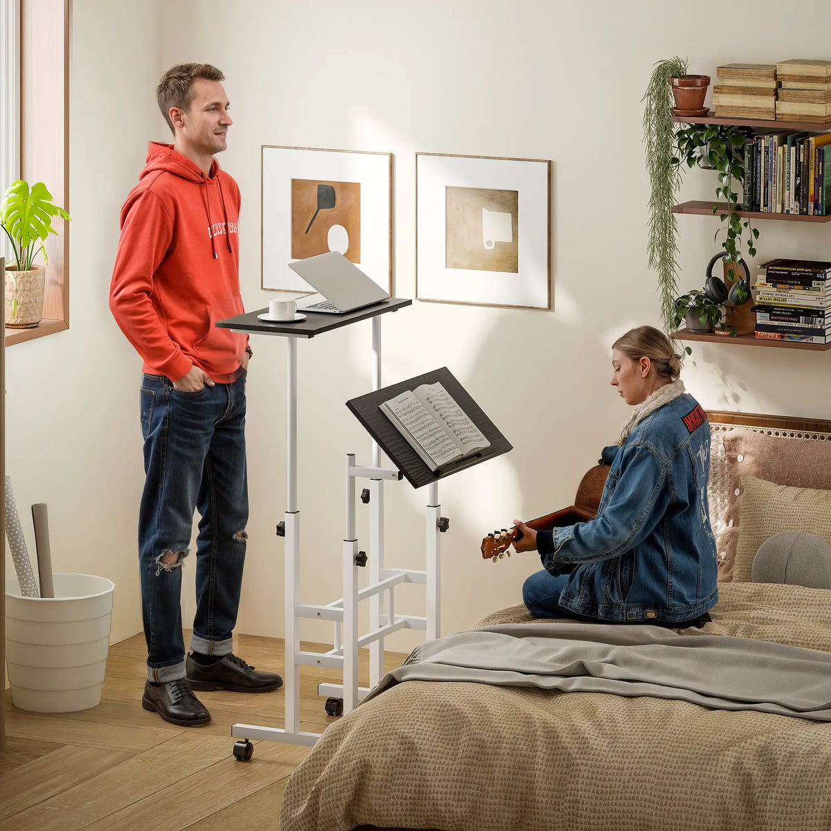 Height Adjustable Standing Desk with Wheels, Black Computer Desks at Gallery Canada