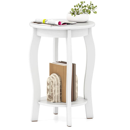15 Inch 2-Tier Round End Table with Storage Shelf, White End & Side Tables at Gallery Canada
