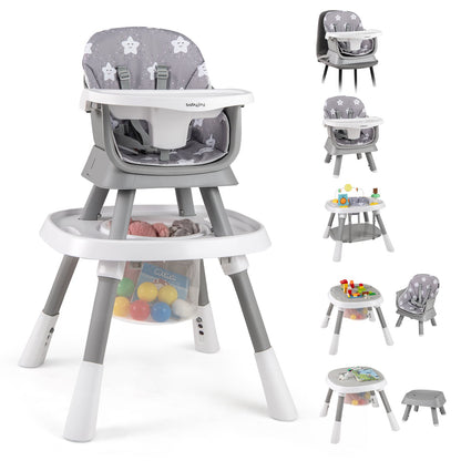 Chaise haute 16-en-1 pour bébé, centre d'activités, siège rehausseur, gris