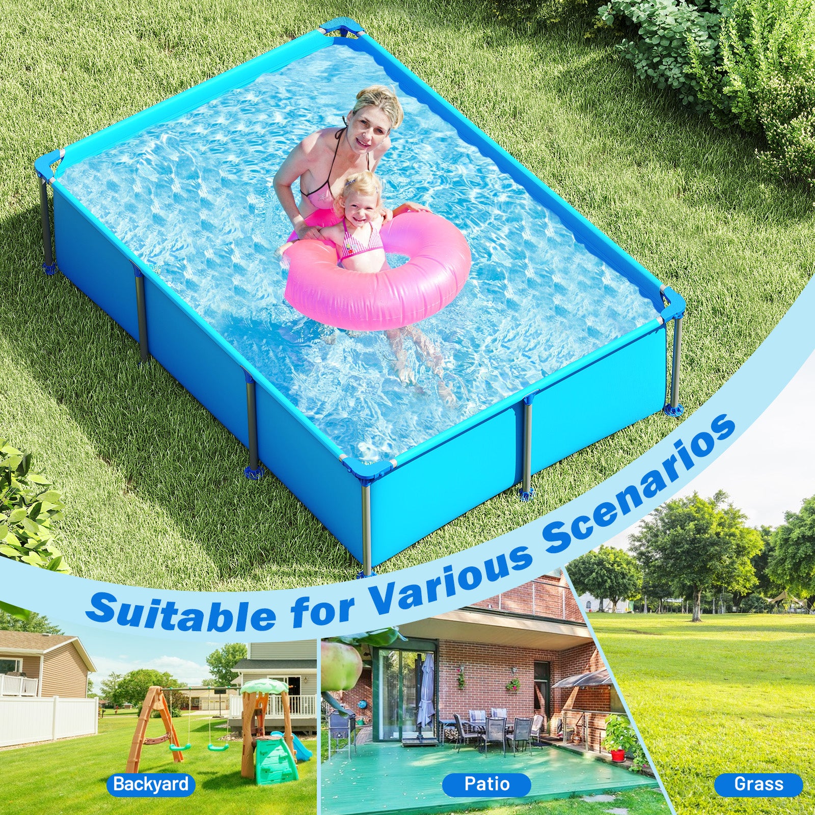 690/978/1158/1617 Gal Outdoor Family Swimming Pool with Metal Frame-6 ft, Blue Swimming Pools at Gallery Canada