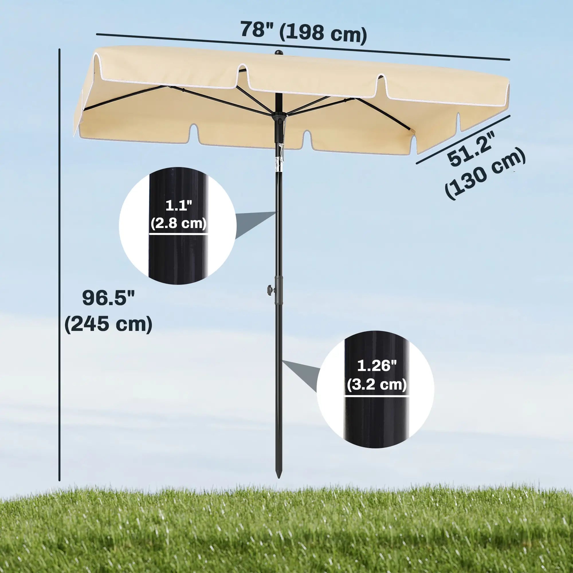 6.5x4ft Rectangle Patio Umbrella, Aluminum, Tilt Adjustable, Beige Sun Umbrellas at Gallery Canada