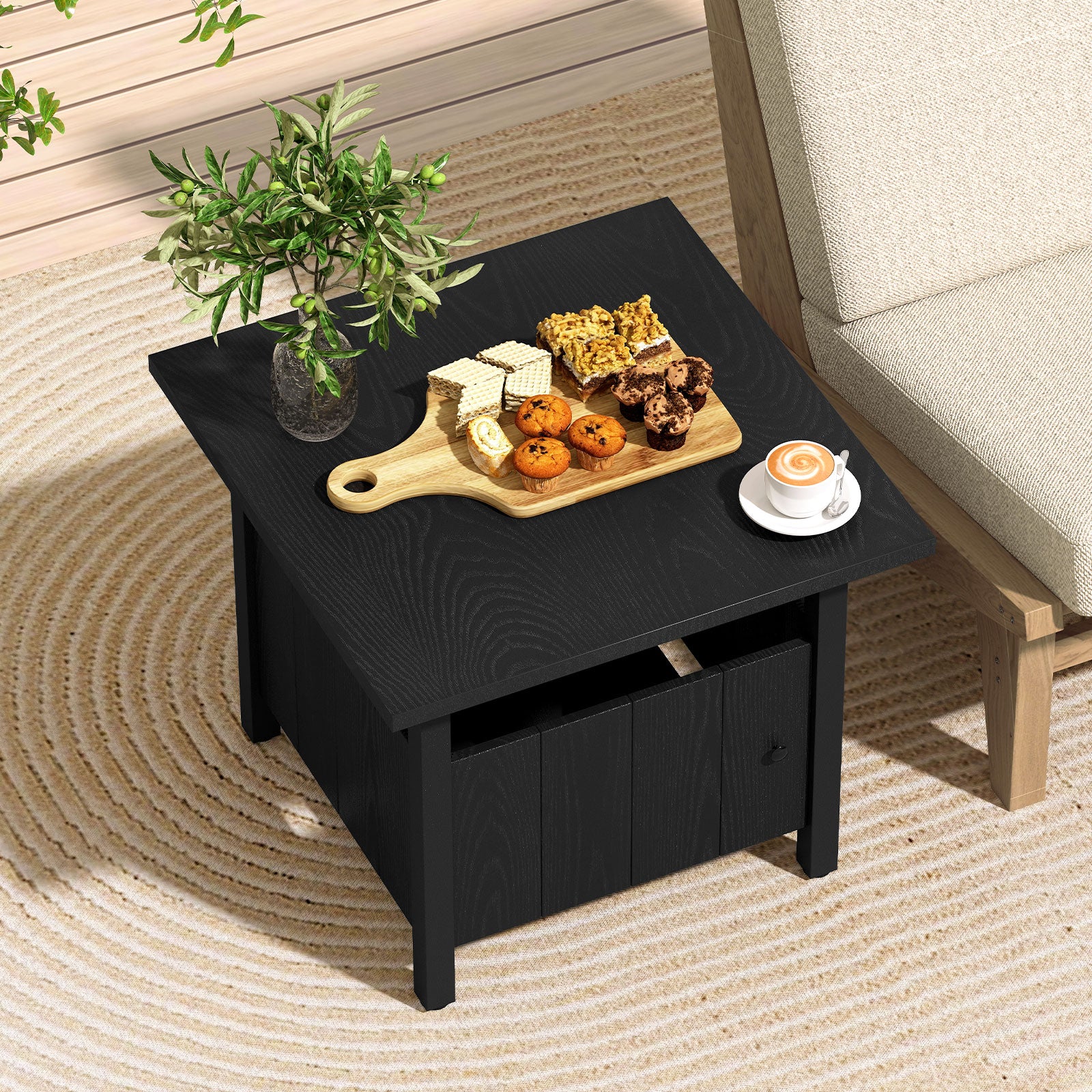 Outdoor Side Table with 1.89" Umbrella Hole Patio Umbrella Table Base Stand, Black Patio Coffee Tables at Gallery Canada