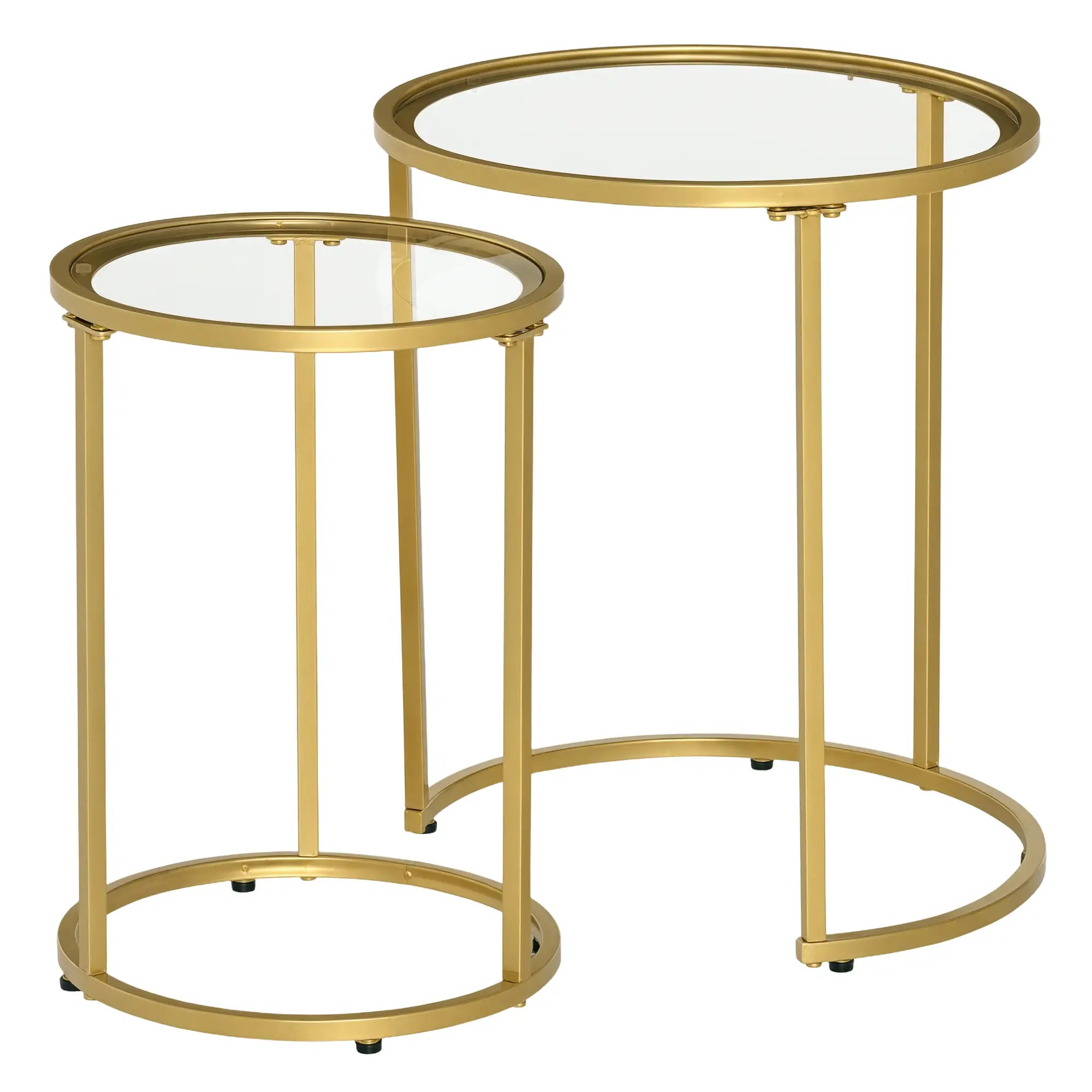Set of 2 Nesting Coffee Tables, Round Side Table with Tempered Glass, Gold Side Tables Gold, Clear at Gallery Canada