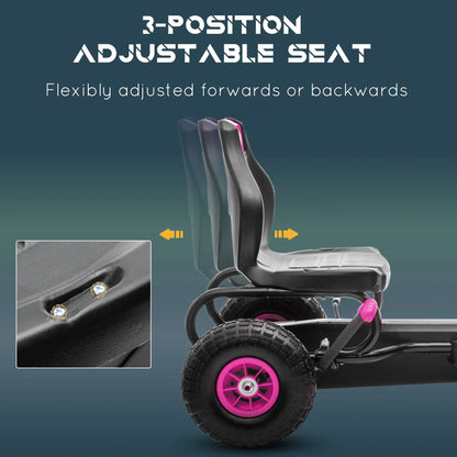 Adjustable Seat Pedal Go Kart, Rubber Wheels Shock Absorb, Pink Pedal Go Karts for Kids at Gallery Canada