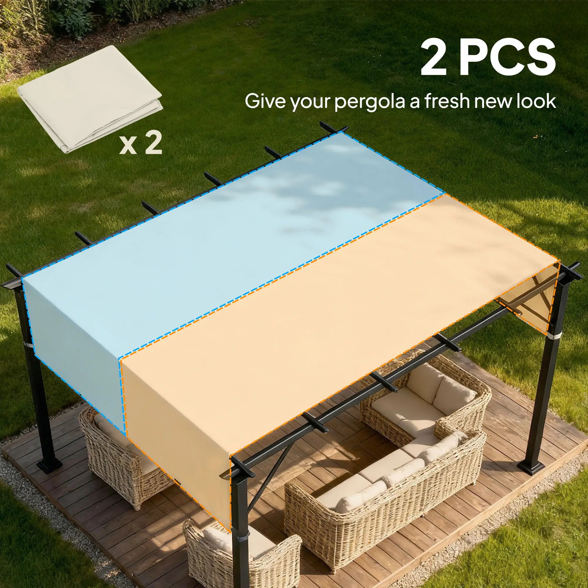 2 Pcs UV Protection Pergola Canopy, 10' x 10', Cream White Gazebo Canopy Replacement at Gallery Canada
