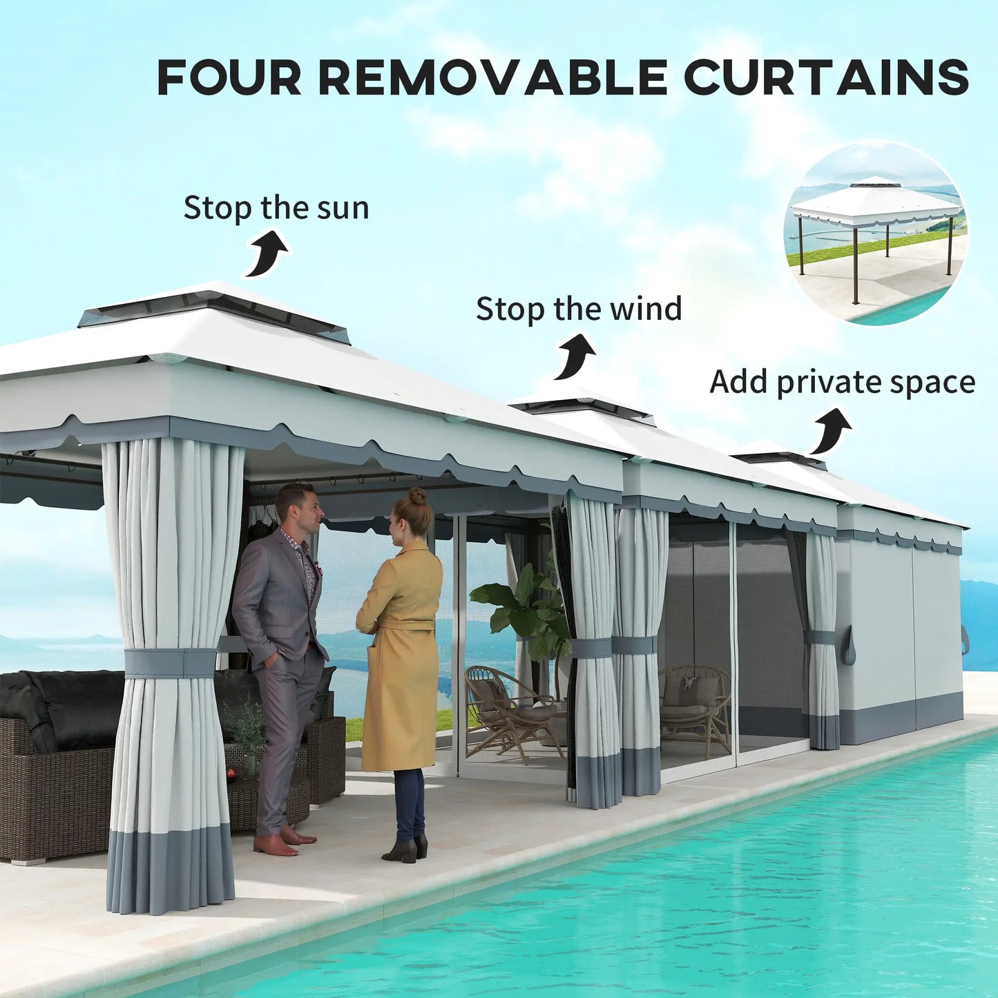 10' x 12' Double Roof Gazebo, Outdoor Shelter with Netting, Curtains Gazebos at Gallery Canada