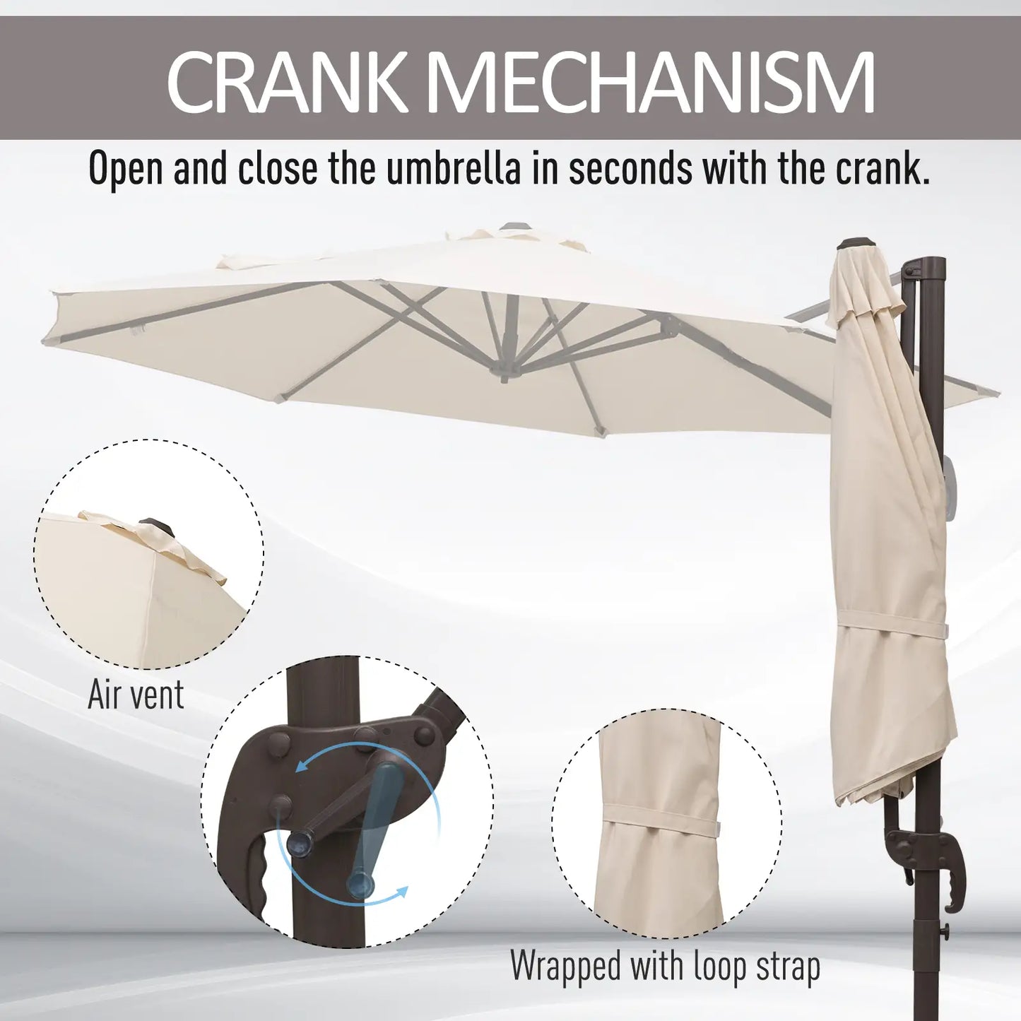 10ft Cantilever Patio Umbrella, 360° Rotation, Crank, Cream Cantilever Umbrellas at Gallery Canada