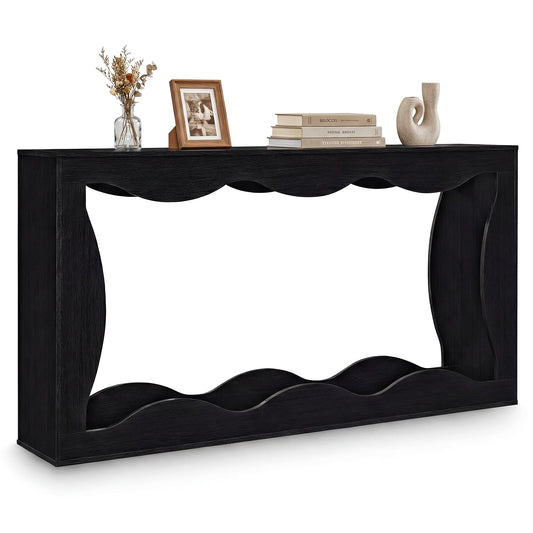 63 Inch Console Table, 2-Tier Narrow Entryway Table, Black Console Tables Black at Gallery Canada