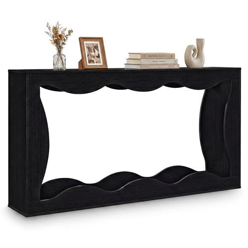 63 Inch Console Table, 2-Tier Narrow Entryway Table, Black