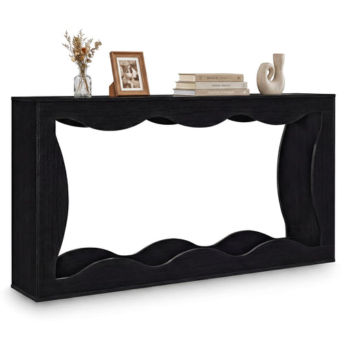 63 Inch Console Table, 2-Tier Narrow Entryway Table, Black