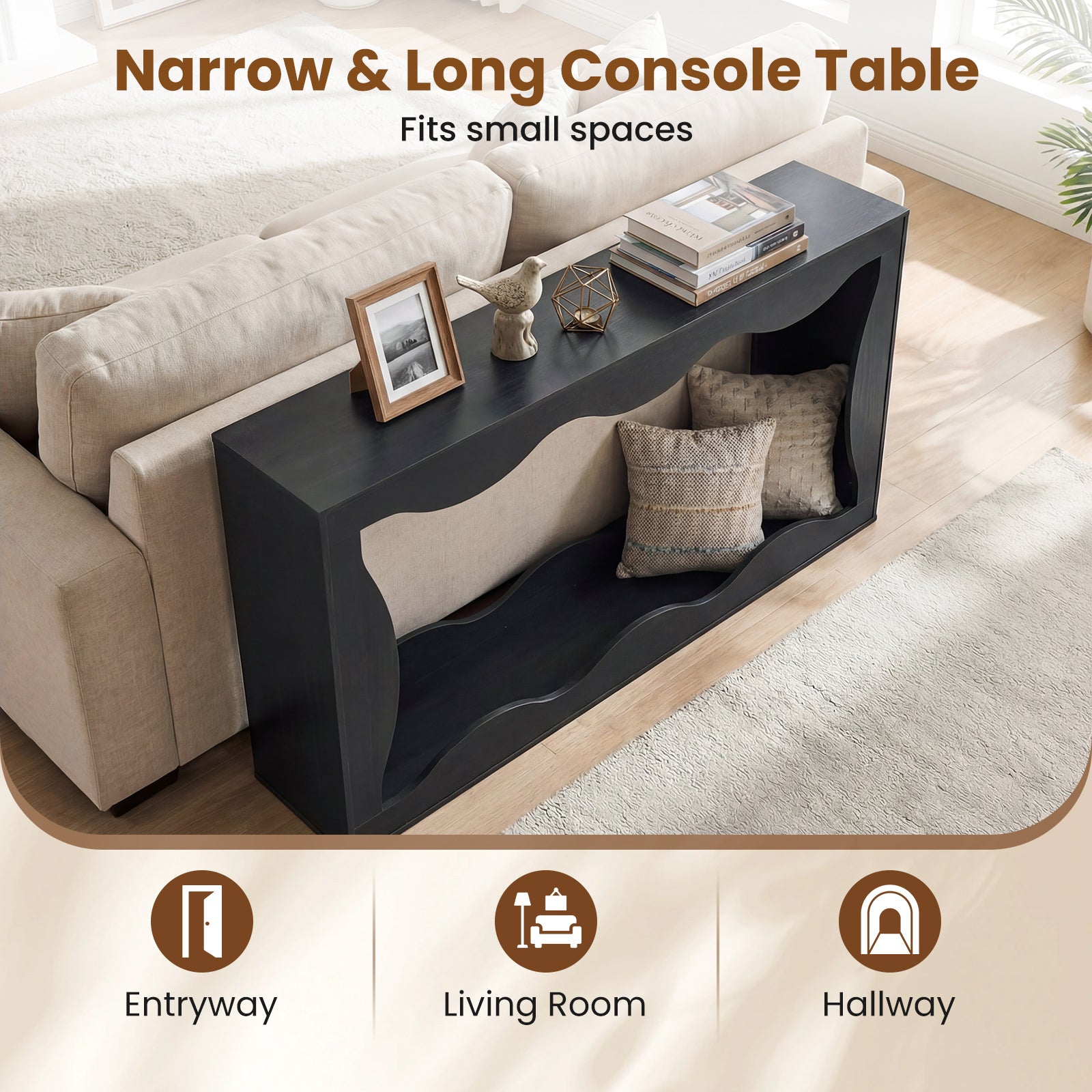 63 Inch Console Table, 2-Tier Narrow Entryway Table, Black Console Tables at Gallery Canada