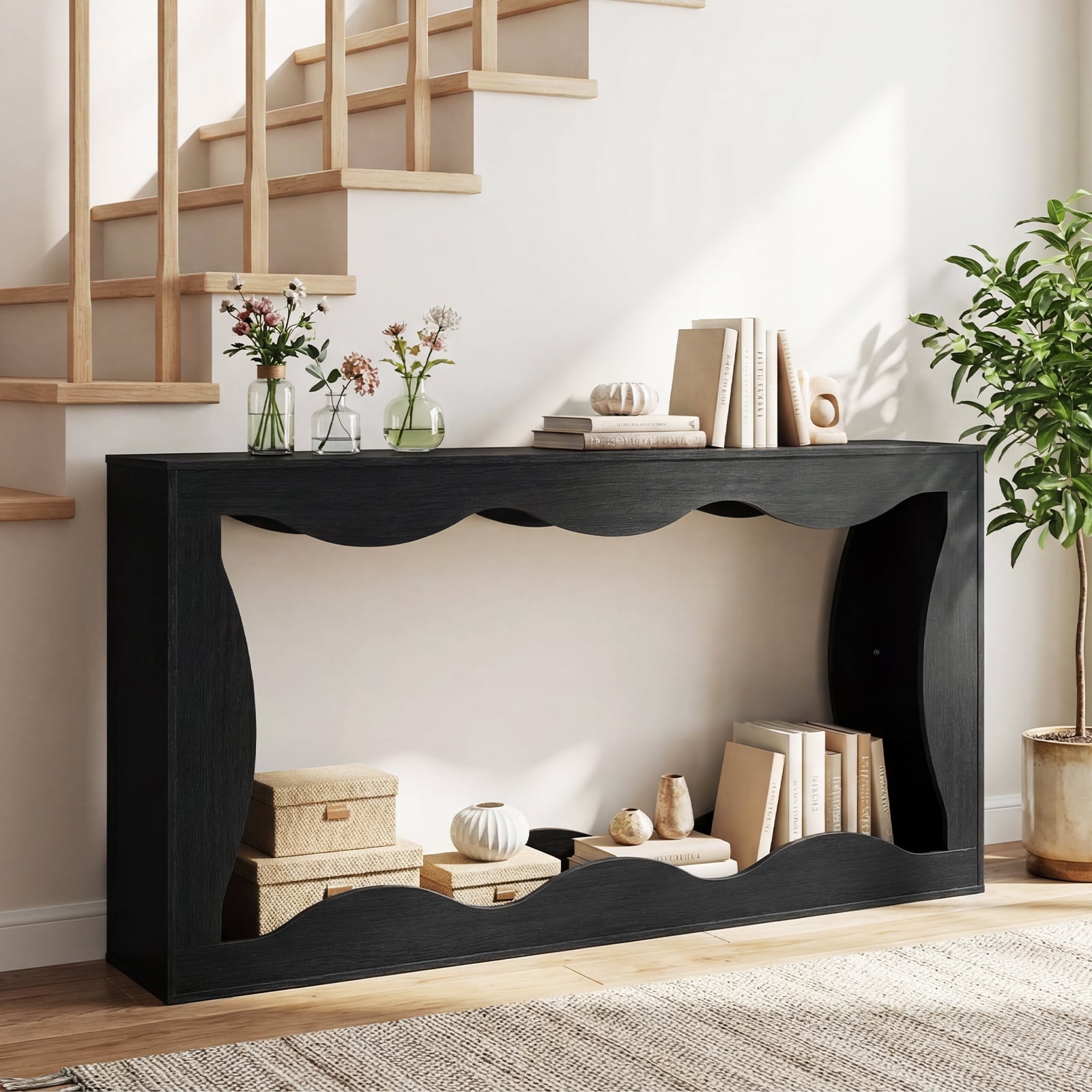 63 Inch Console Table, 2-Tier Narrow Entryway Table, Black Console Tables at Gallery Canada
