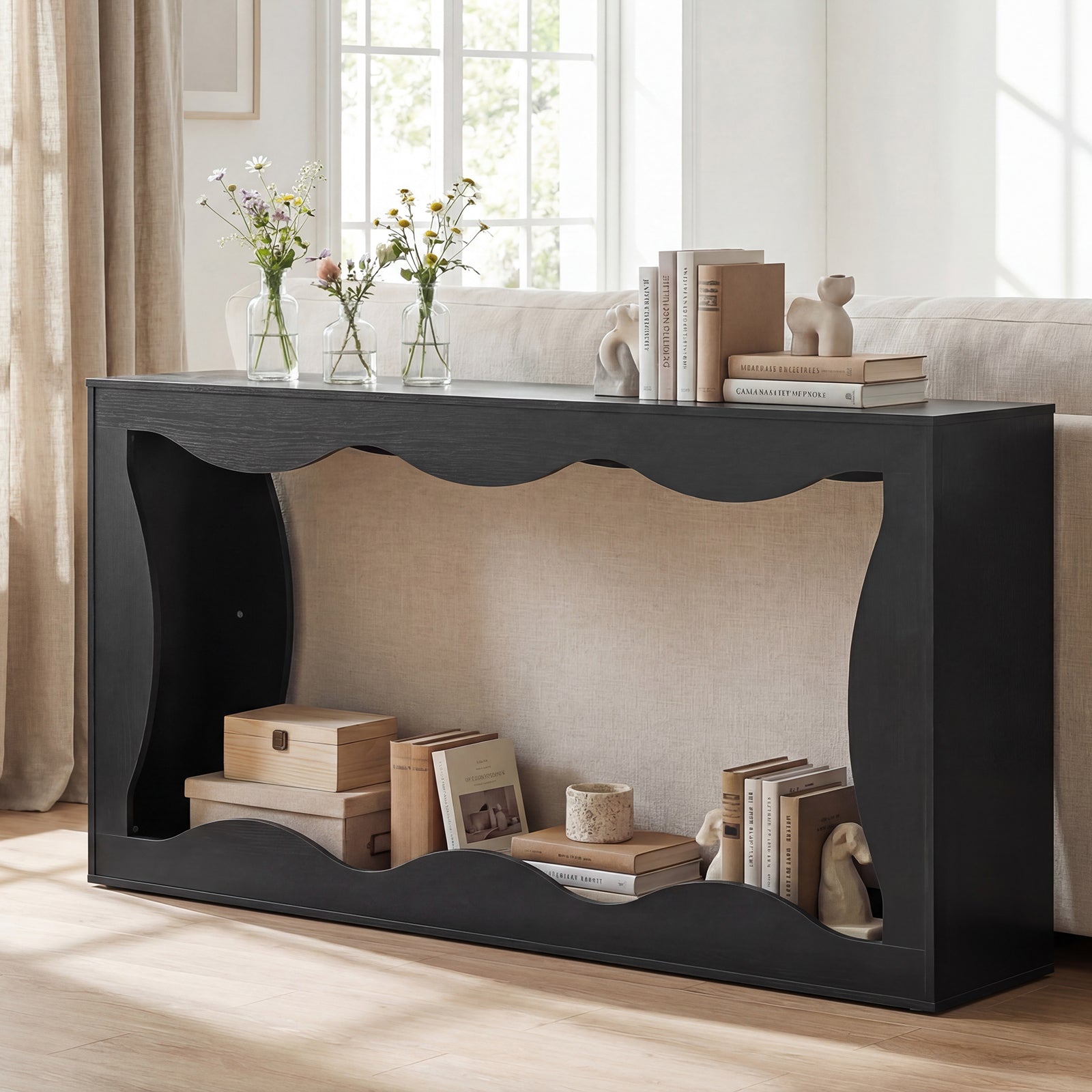 63 Inch Console Table, 2-Tier Narrow Entryway Table, Black Console Tables at Gallery Canada