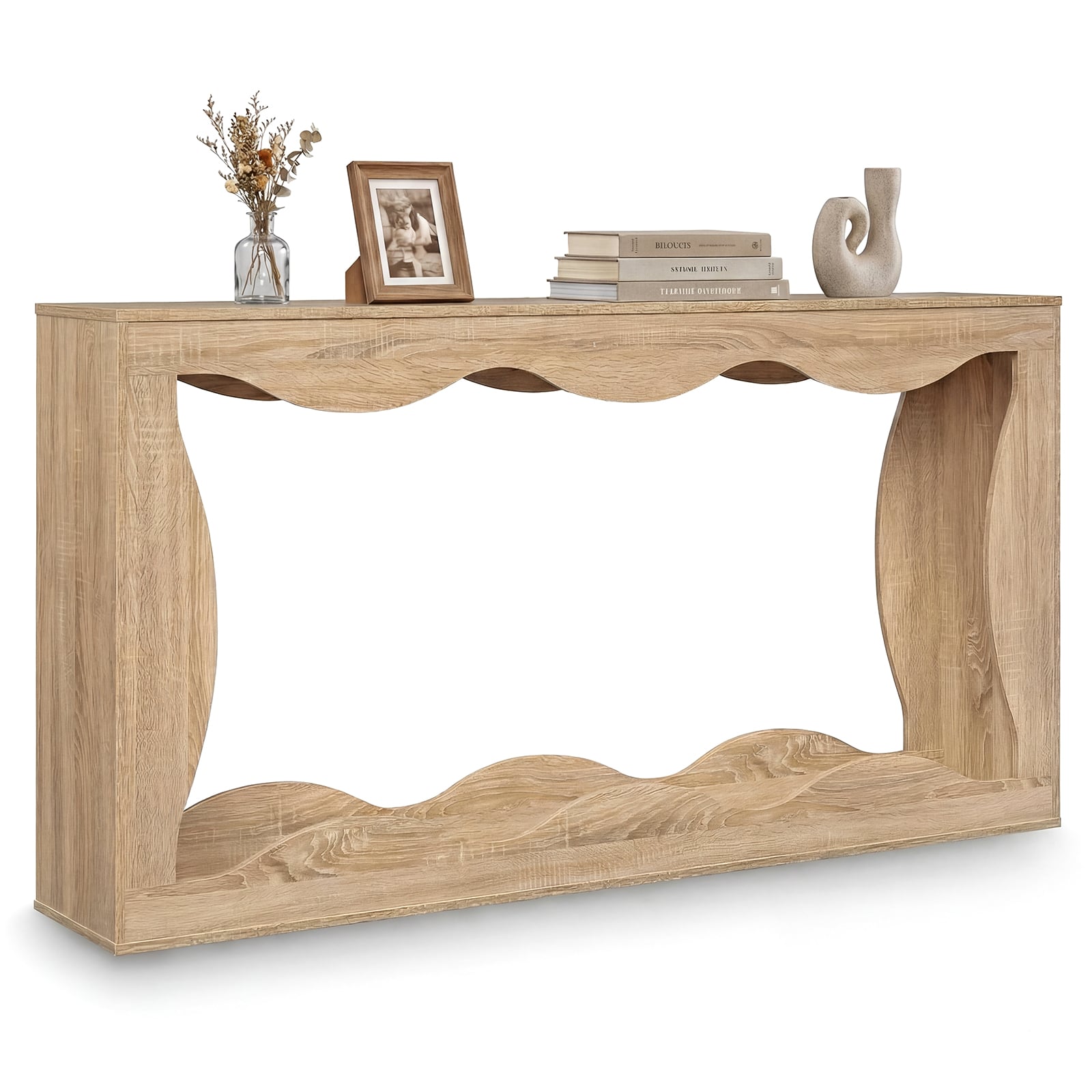 63 Inch Console Table, 2-Tier Narrow Entryway, Wavy Edge Storage Shelf, Natural Console Tables Natural at Gallery Canada