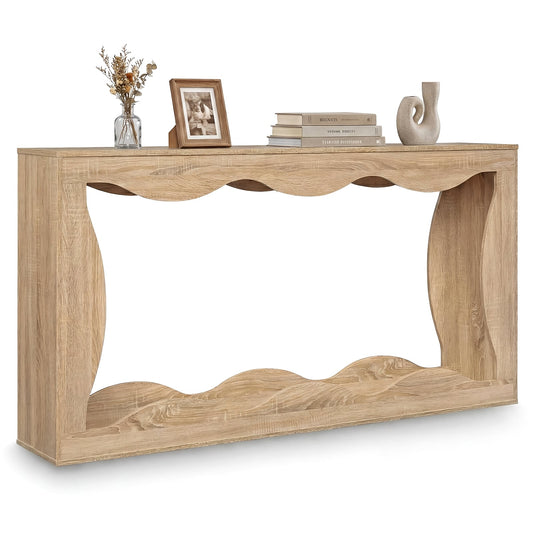 63 Inch Console Table, 2-Tier Narrow Entryway, Wavy Edge Storage Shelf, Natural Console Tables Natural at Gallery Canada