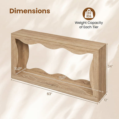 63 Inch Console Table, 2-Tier Narrow Entryway, Wavy Edge Storage Shelf, Natural Console Tables at Gallery Canada