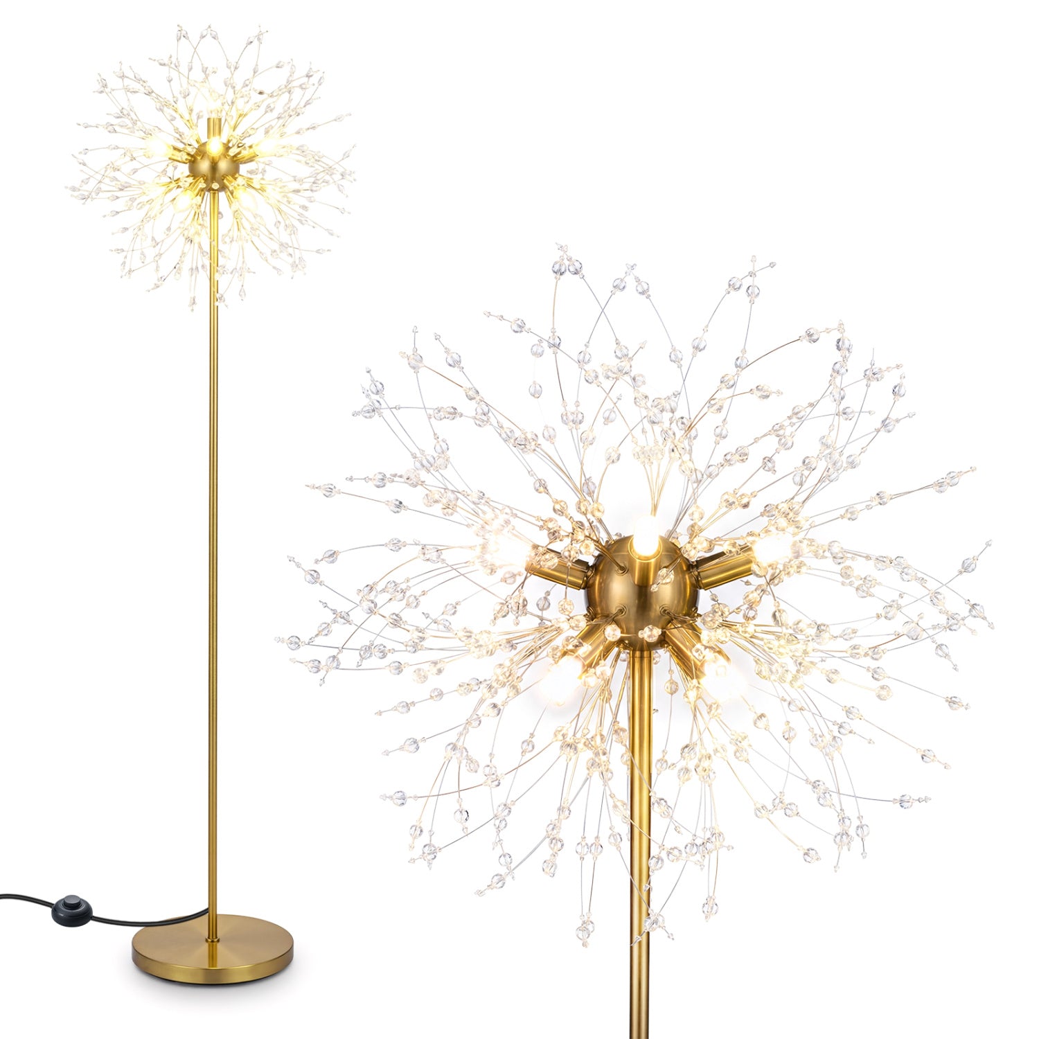 63-Inch Crystal Floor Lamp, Acrylic Crystals, Gold Table & Floor Lamps at Gallery Canada