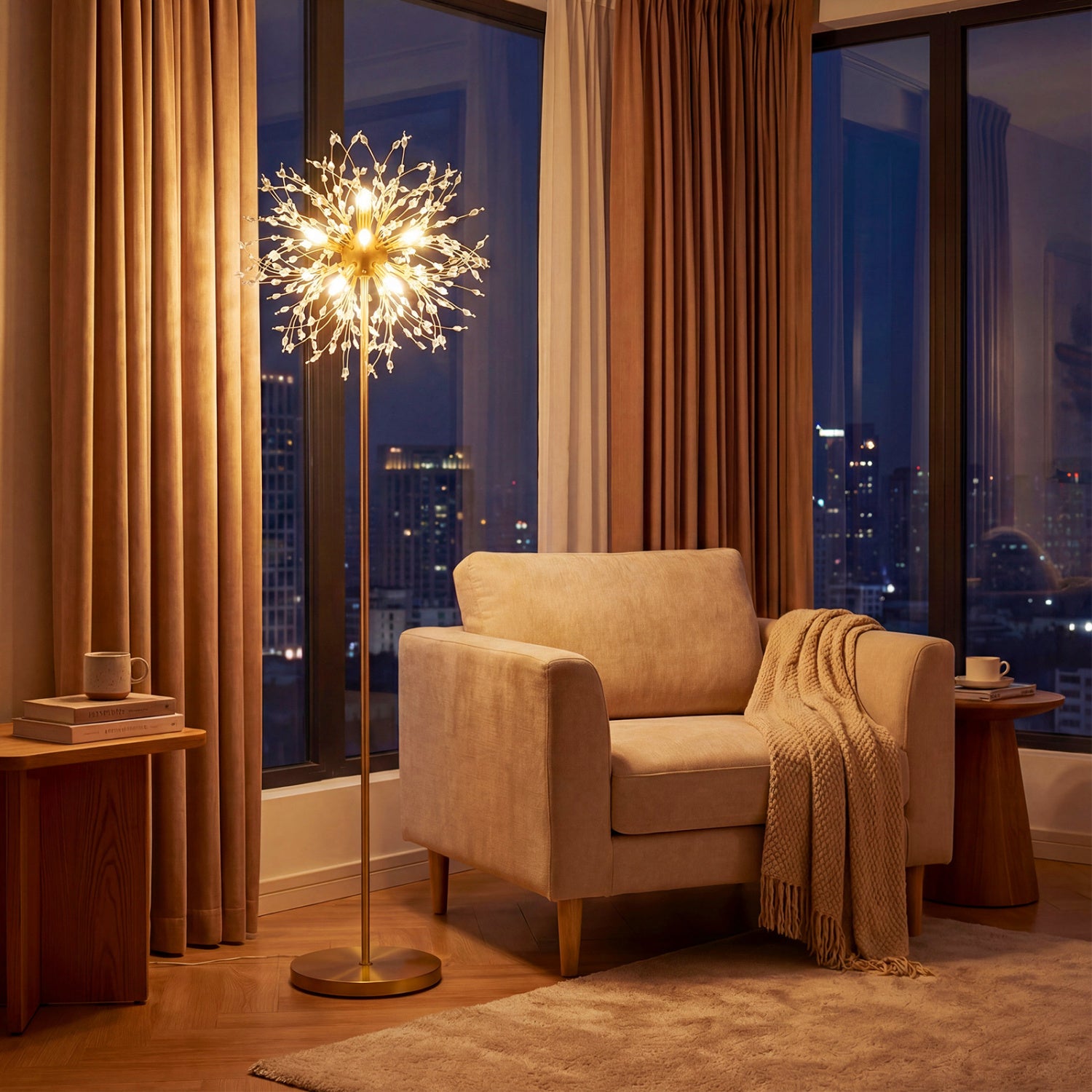 63-Inch Crystal Floor Lamp, Acrylic Crystals, Gold Table & Floor Lamps at Gallery Canada
