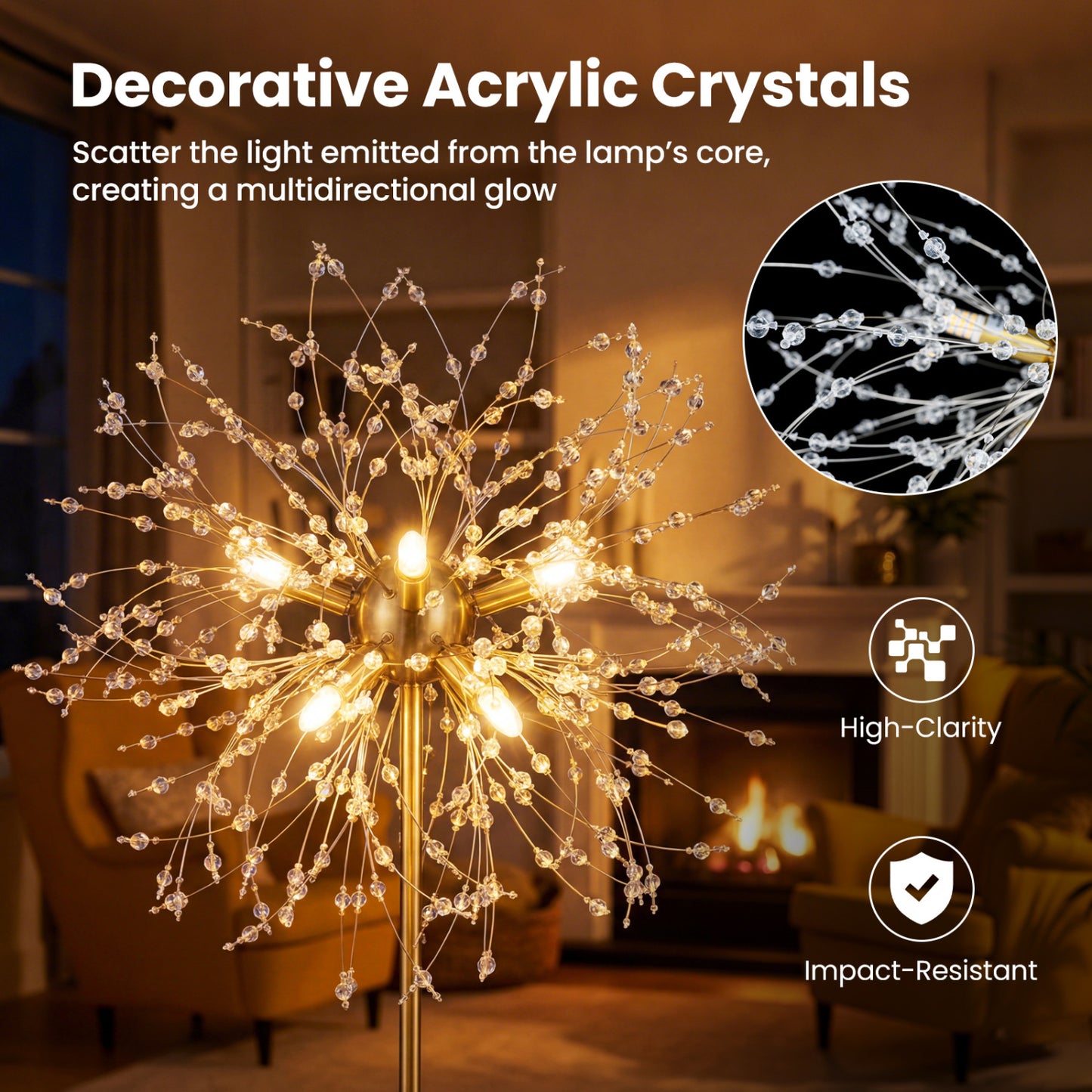 63-Inch Crystal Floor Lamp, Acrylic Crystals, Gold Table & Floor Lamps at Gallery Canada