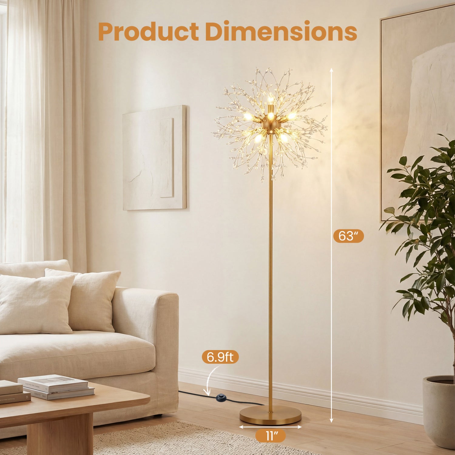 63-Inch Crystal Floor Lamp, Acrylic Crystals, Gold Table & Floor Lamps at Gallery Canada