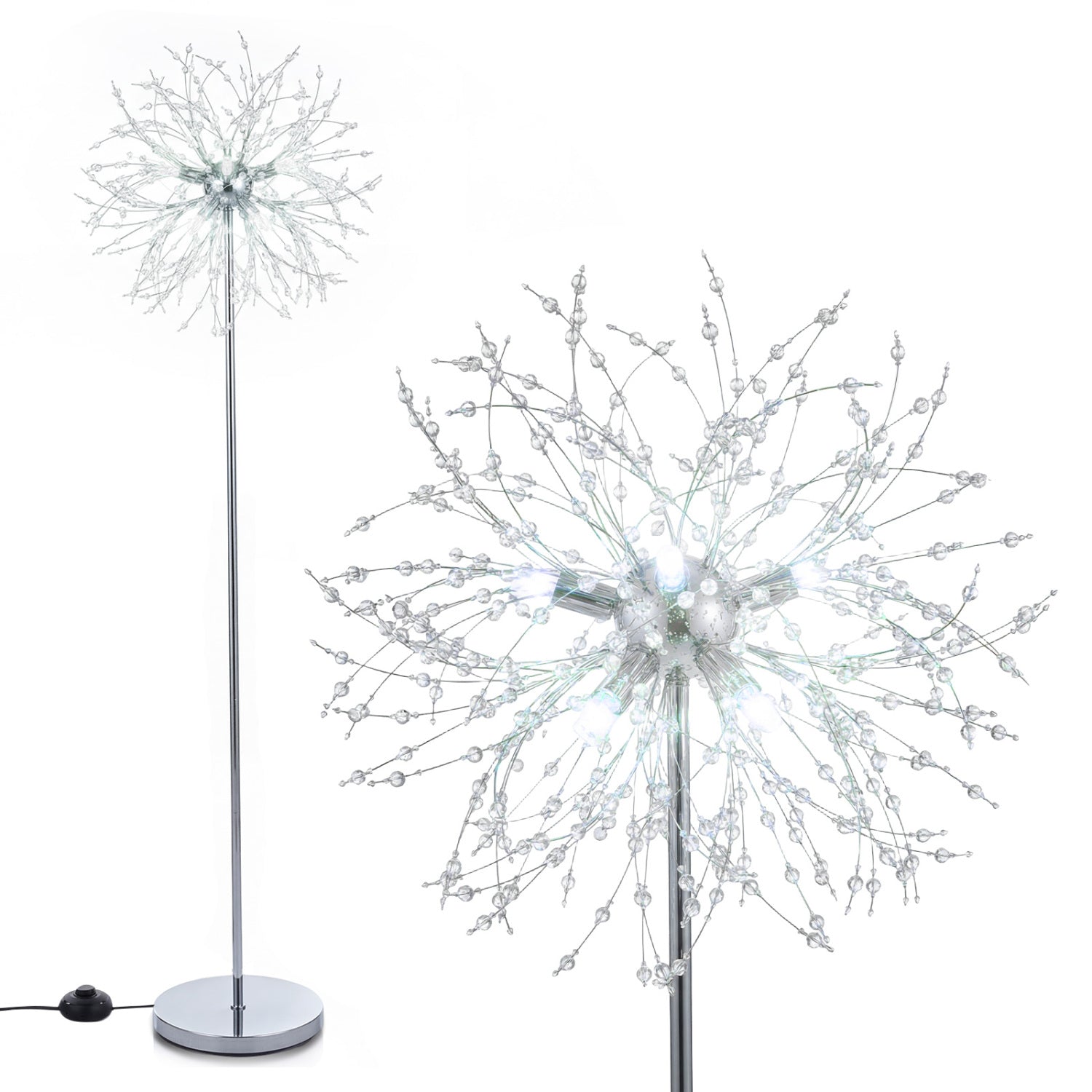 63-Inch Crystal Floor Lamp, Acrylic Crystals, Silver Table & Floor Lamps Silver at Gallery Canada