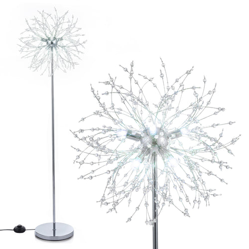 63-Inch Crystal Floor Lamp, Acrylic Crystals, Silver