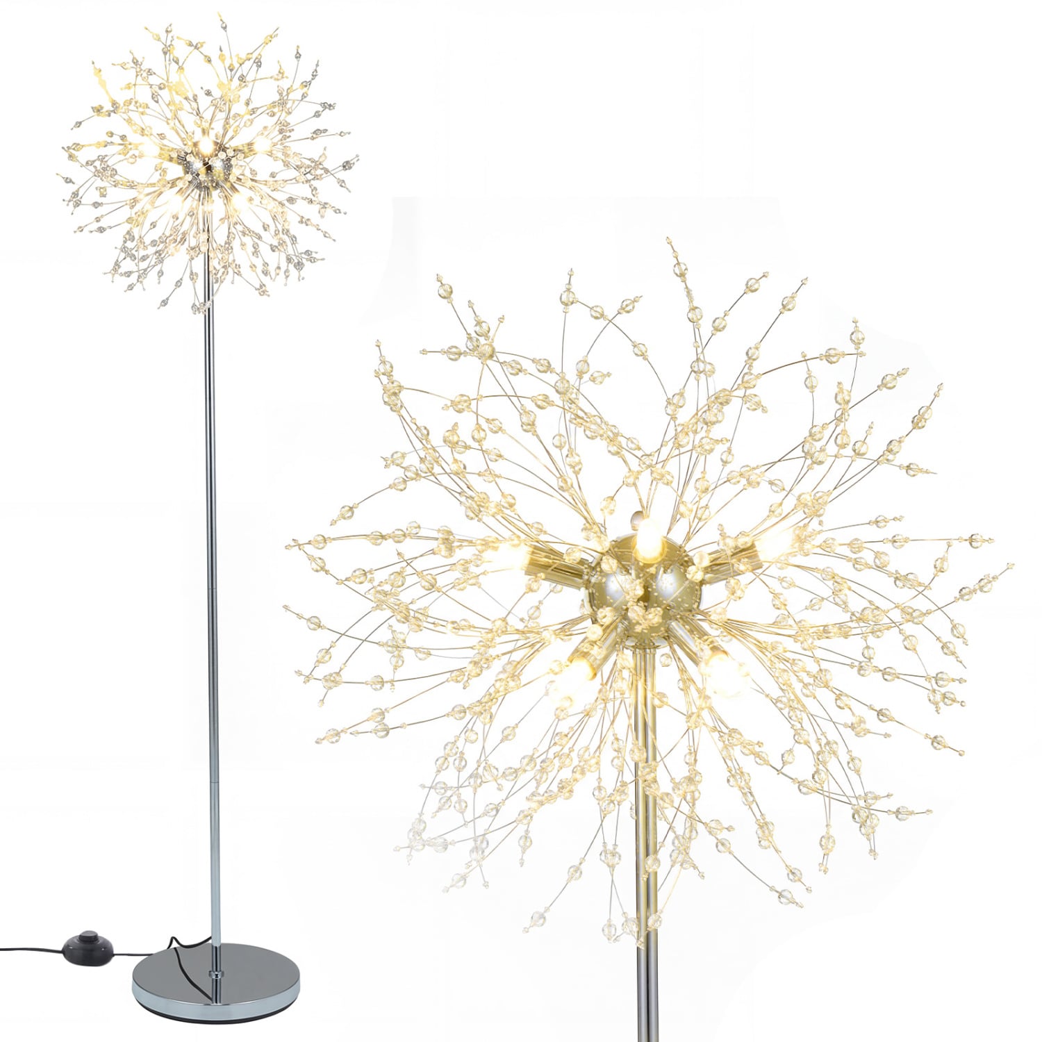 63-Inch Crystal Floor Lamp, Acrylic Crystals, Silver Table & Floor Lamps at Gallery Canada