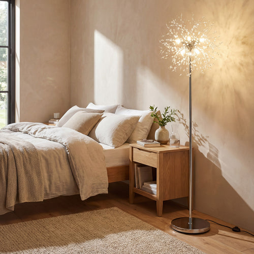 63-Inch Crystal Floor Lamp, Acrylic Crystals, Silver