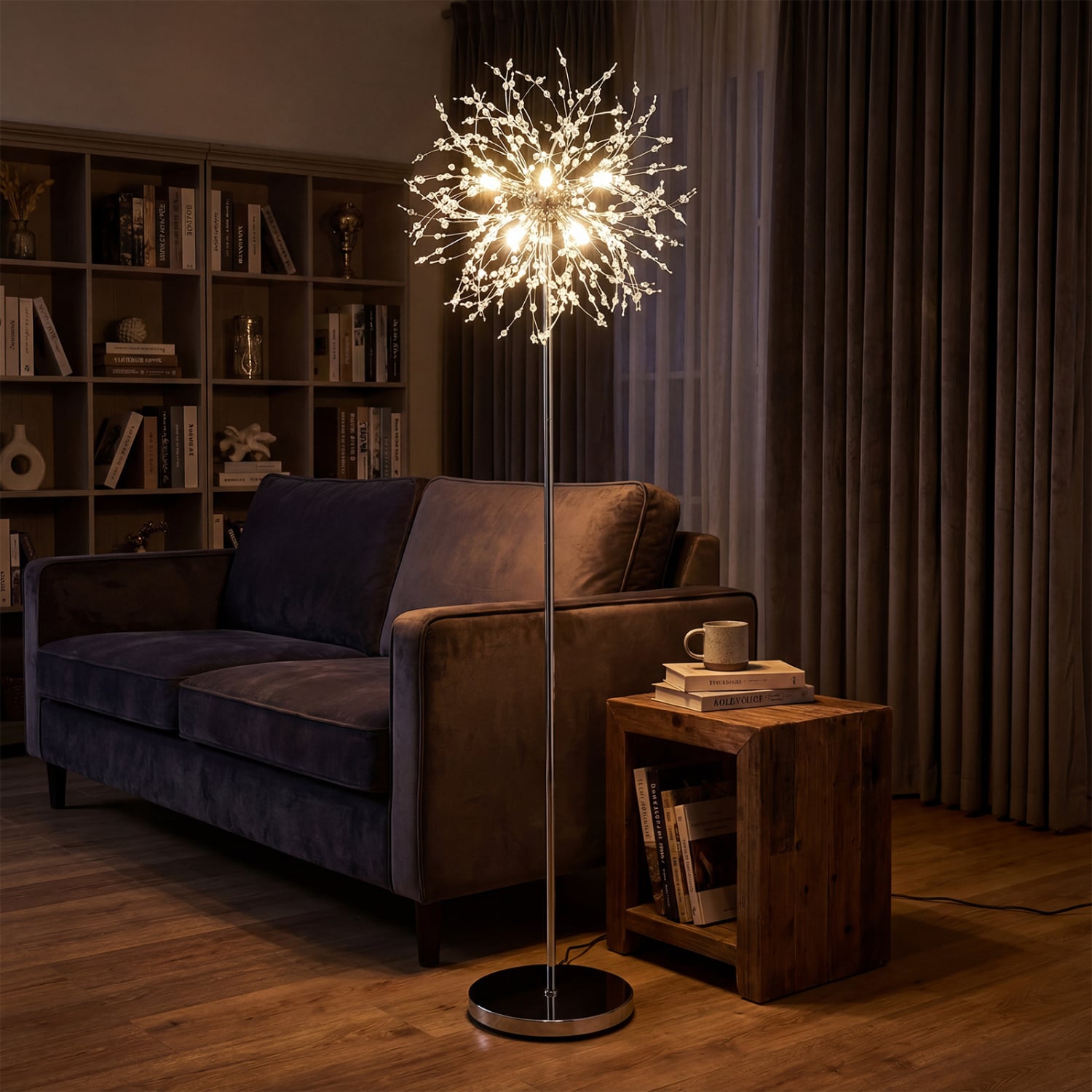 63-Inch Crystal Floor Lamp, Acrylic Crystals, Silver Table & Floor Lamps at Gallery Canada