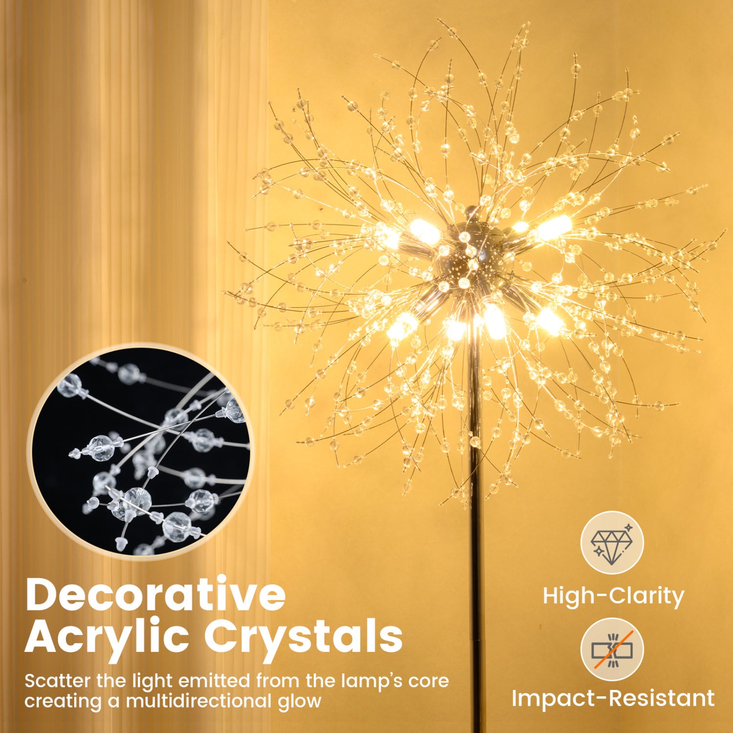 63-Inch Crystal Floor Lamp, Acrylic Crystals, Silver Table & Floor Lamps at Gallery Canada
