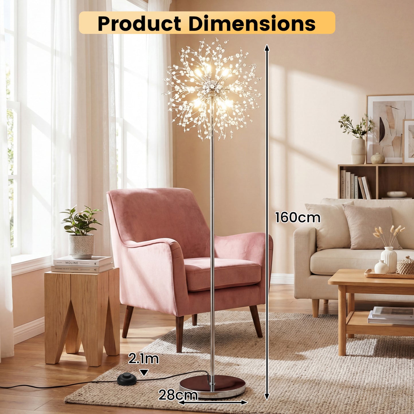 63-Inch Crystal Floor Lamp, Acrylic Crystals, Silver Table & Floor Lamps at Gallery Canada