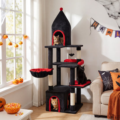 63 Inch Cat Tree With Condo, Top Cave, For Large Cats 20+ LBS, Black Cat Trees Condos & Scratchers at Gallery Canada
