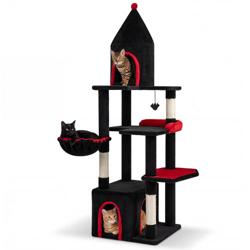 63 Inch Cat Tree With Condo, Top Cave, For Large Cats 20+ LBS, Black