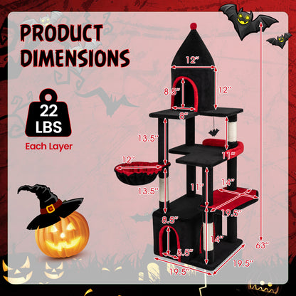 63 Inch Cat Tree With Condo, Top Cave, For Large Cats 20+ LBS, Black Cat Trees Condos & Scratchers at Gallery Canada