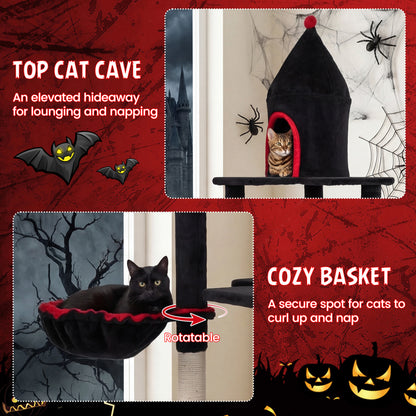 63 Inch Cat Tree With Condo, Top Cave, For Large Cats 20+ LBS, Black Cat Trees Condos & Scratchers at Gallery Canada