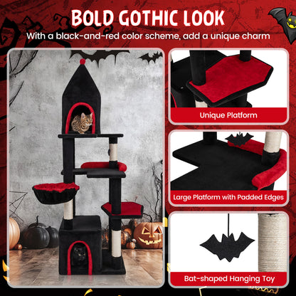 63 Inch Cat Tree With Condo, Top Cave, For Large Cats 20+ LBS, Black Cat Trees Condos & Scratchers at Gallery Canada