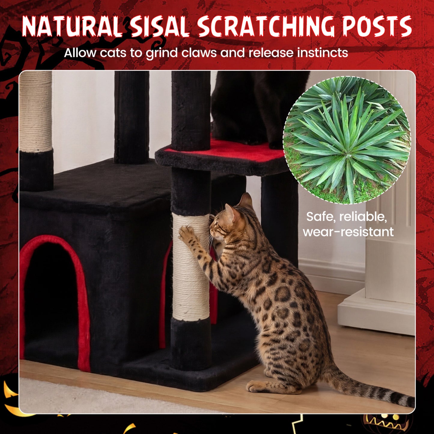 63 Inch Cat Tree With Condo, Top Cave, For Large Cats 20+ LBS, Black Cat Trees Condos & Scratchers at Gallery Canada