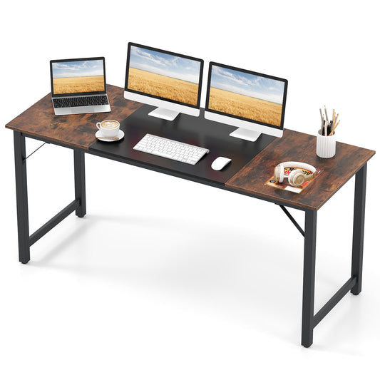 63 Inch Modern Splice Computer Desk, Heavy Duty Steel Frame, Black Computer Desks Black at Gallery Canada