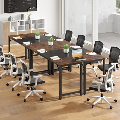 63 Inch Modern Splice Computer Desk with Heavy Duty Steel Frame, Black Computer Desks at Gallery Canada