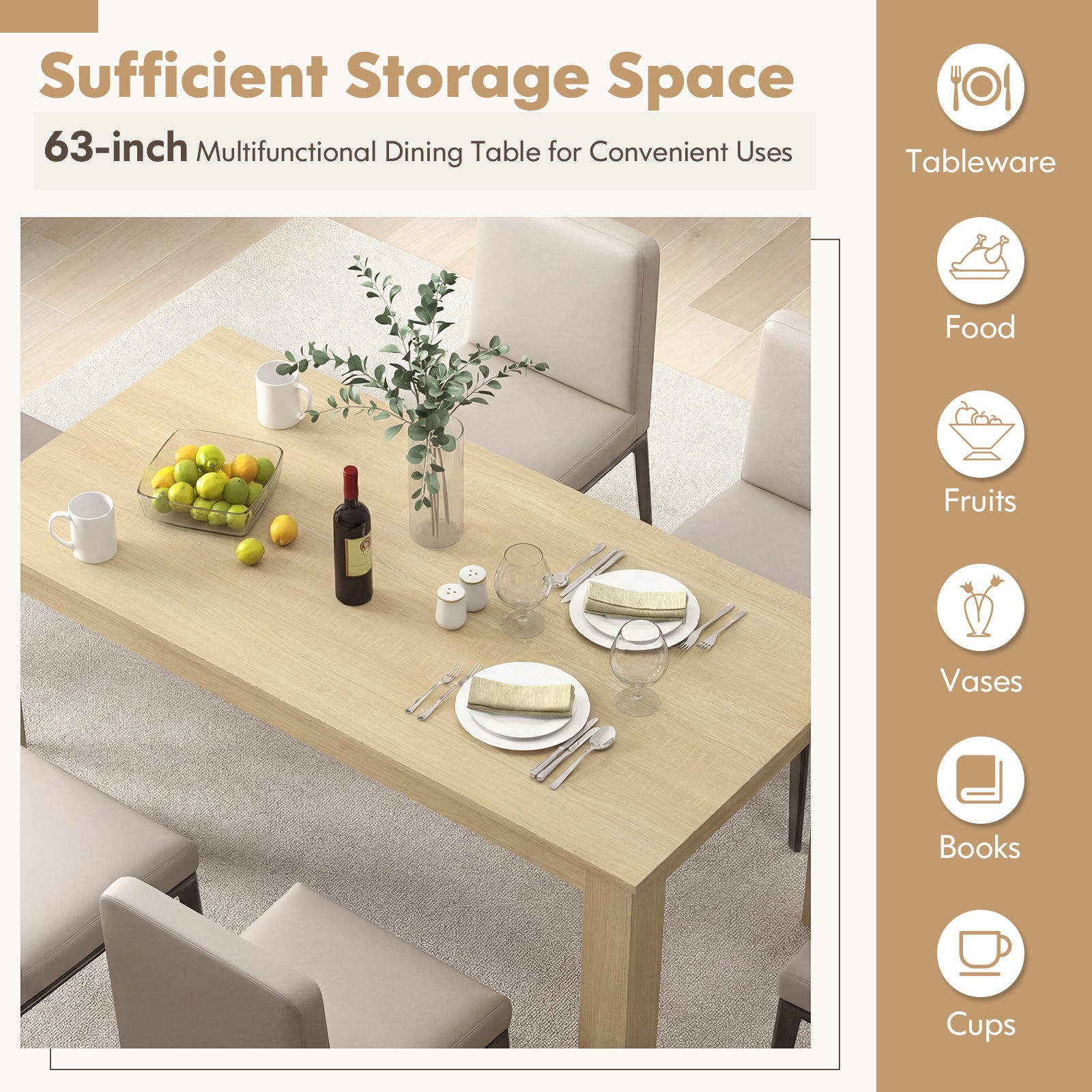 63 Inch Rectangular Dining Table, Oak Dining Tables at Gallery Canada