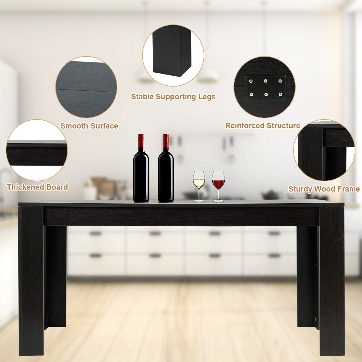 63 Inch Rectangular Modern Dining Table For 6 People, Black Dining Tables at Gallery Canada