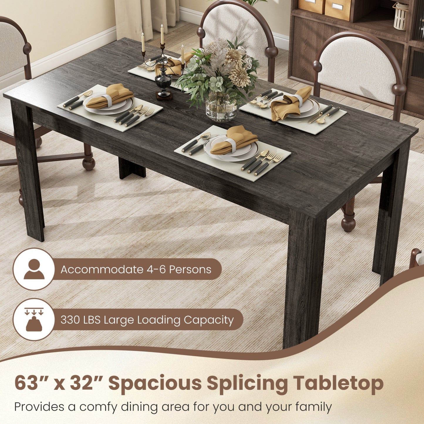 63 Inch Rectangular Modern Dining Table, Gray Dining Tables at Gallery Canada