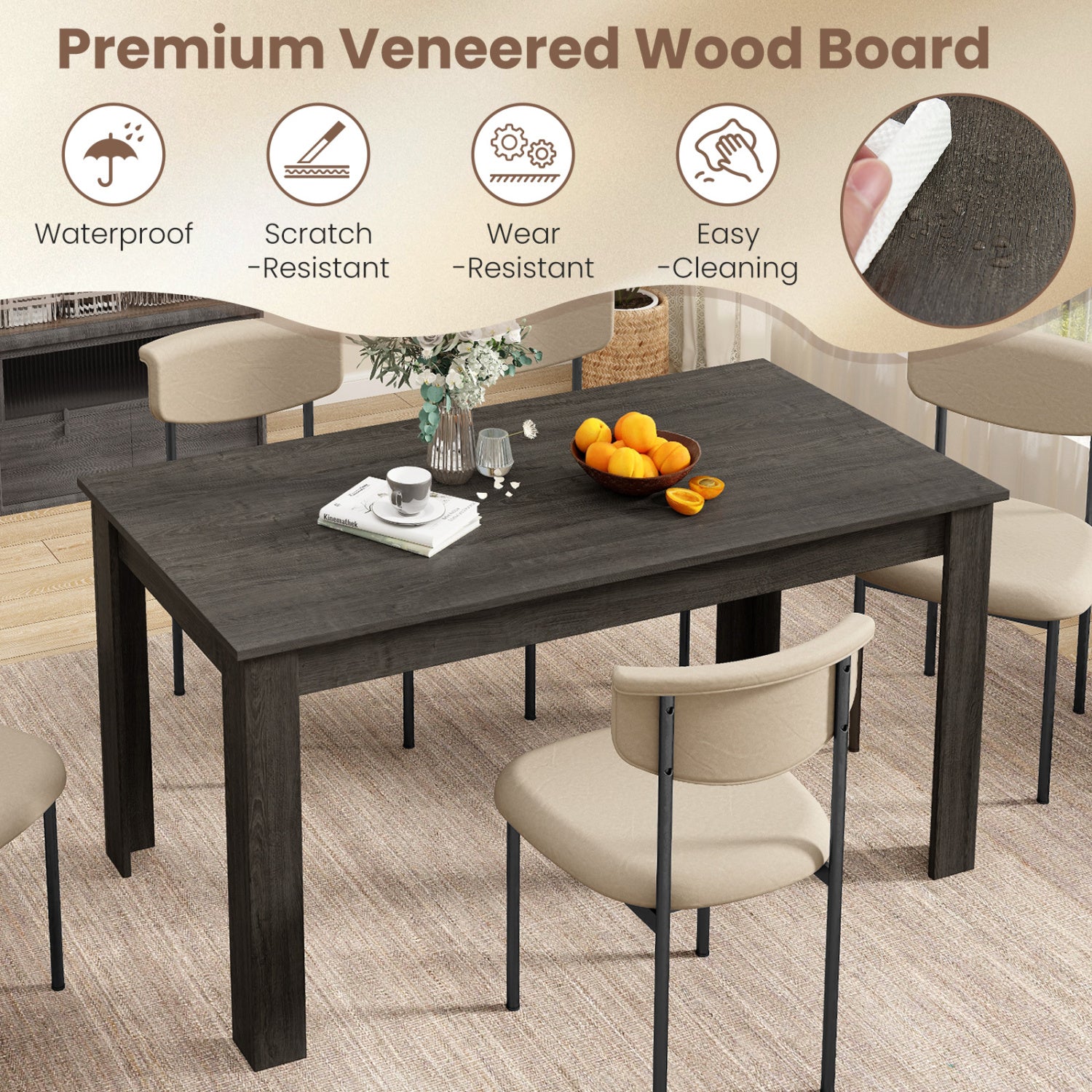 63 Inch Rectangular Modern Dining Table, Gray Dining Tables at Gallery Canada